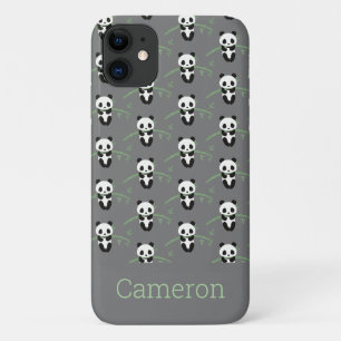 カウトパンダベアバンブーパターングレー名前をカスタムする iPhone 11 ケース