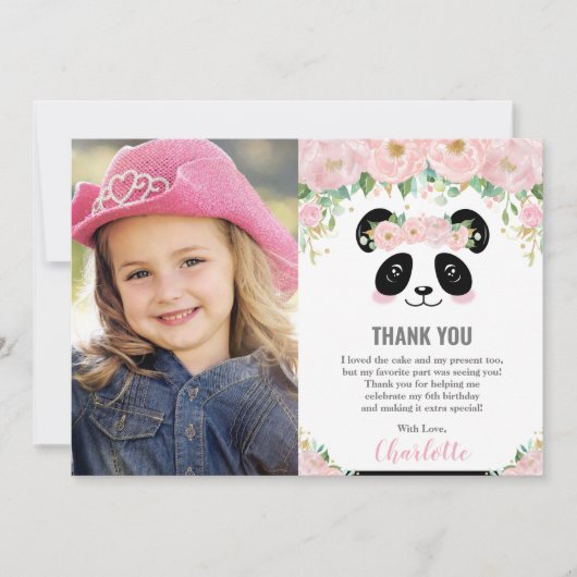 カウトパンダ誕生日パーティー写真サンキューカード 招待状 (正面)