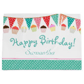 カウトパーティーバンティング&ケーキパーソナライズされたス誕生日 ラージペーパーバッグ (正面)