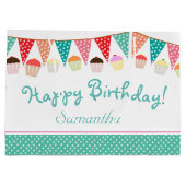 カウトパーティーバンティング&ケーキパーソナライズされたス誕生日 ラージペーパーバッグ (裏面)