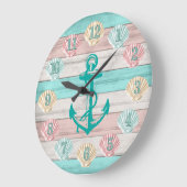 カウトビーチカラーズウィズシーシェルズ&いかり ラージ壁時計 (傾斜)