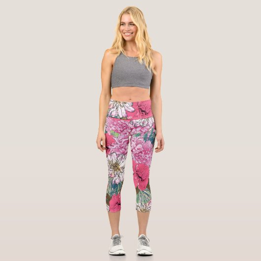 カウトピガーリーンク&グリーンフローライラストレーション カプリレギンス (正面)