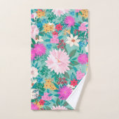 カウトピガーリーンク&ミントハンド絵を描フローラデザイン バスタオルセット (ハンドタオル)