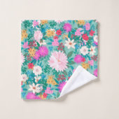 カウトピガーリーンク&ミントハンド絵を描フローラデザイン バスタオルセット (ウォッシュタオル)