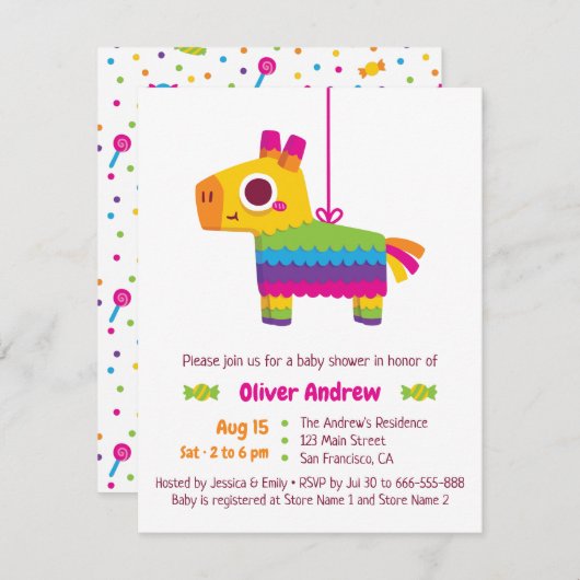 カウトピナタキャンディフィエスタベビーシャワー招待状 招待状 (正面/裏面)