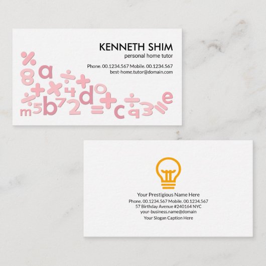 カウトピンクの数学記号アルファベットホームチューター 名刺 (正面/裏面)