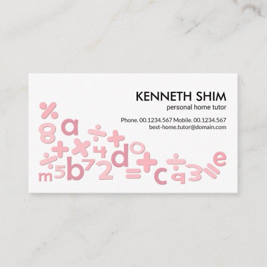 カウトピンクの数学記号アルファベットホームチューター 名刺 (正面)