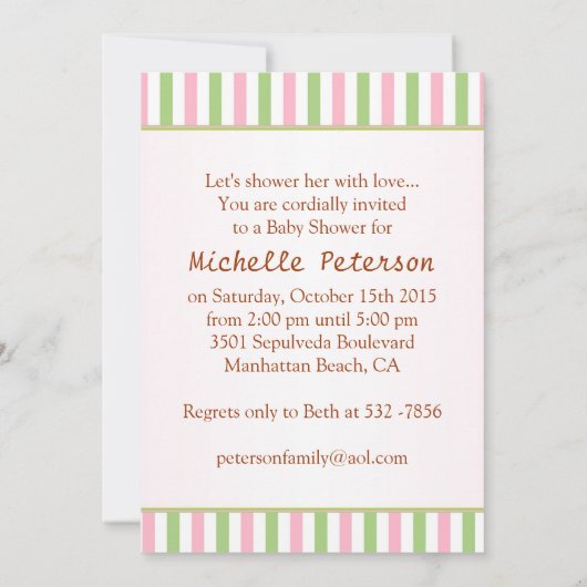 カウトピンクエレファントガールベビーシャワー招待状 招待状 (裏面)