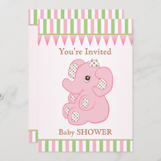 カウトピンクエレファントガールベビーシャワー招待状 招待状 (正面/裏面)