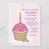 カウトピンクガールカップケーキ誕生日招待状 招待状 (正面)