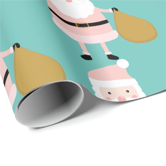 カウトピンククリスマスサンタパお洒落ターンティール（緑がかった色） ラッピングペーパー (ロールコーナー)