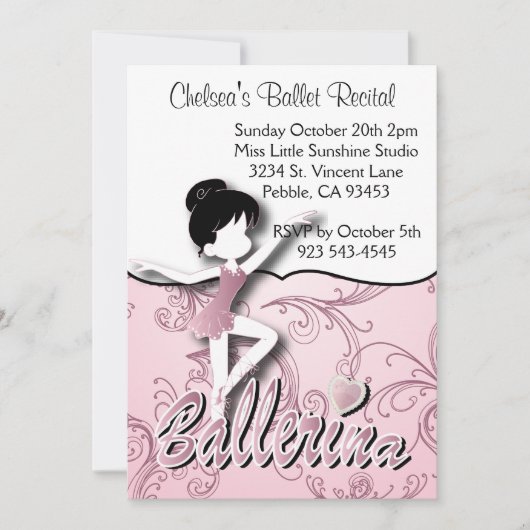 カウトピンクバレリーナガール|バレエダンスのリサイタル 招待状 (正面)