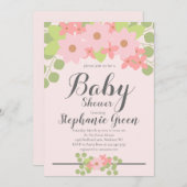 カウトピンクフローラベビーシャワー招待状 招待状 (正面/裏面)