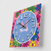 カウトピンクブルーグリーンイエローフローラM. スクエア壁時計 (傾斜)