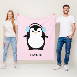 カウトピンクベビーペンギンモダンかわいいイラストレーション フリースブランケット