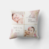 カウトピンク金ゴールド2フォトベビーガール誕生統計 クッション (裏面)