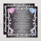 カウトピンク&ブルーゼブラスベビージェンダーリビールシャワー 招待状 (正面/裏面)