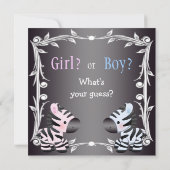 カウトピンク&ブルーゼブラスベビージェンダーリビールシャワー 招待状 (裏面)