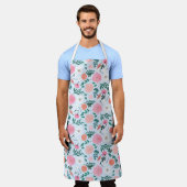 カウトピンク&ホワイトフローラ絵を描淡色デザイン エプロン (着用した状態)