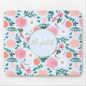 カウトピンク&ホワイトフローラ絵を描淡色デザイン マウスパッド (正面)
