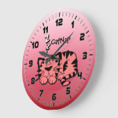 カウトピンクKIttyキャット昼寝ウォールクロック ラージ壁時計 (傾斜)
