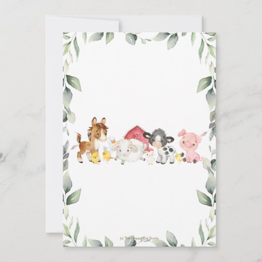 カウトファームアニマルズ納屋周囲の庭グリーンリー第6誕生日 招待状 (裏面)