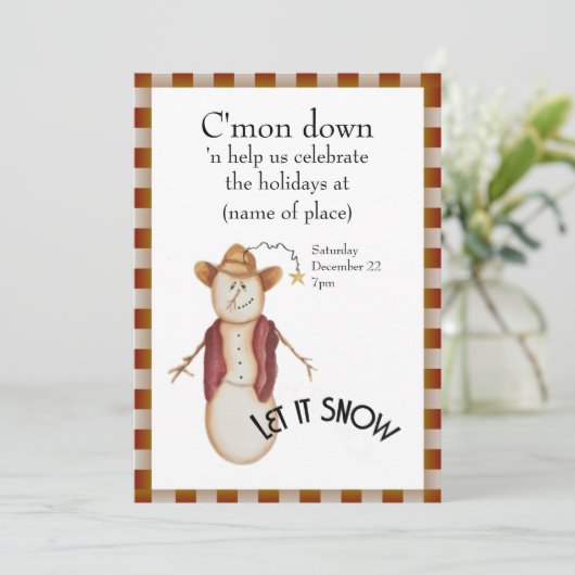 カウトフォークアートカウボーイ雪だるまクリスマス 招待状 (スタンド正面)