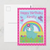 カウトフローラ春ティール（緑がかった色）ラマ&レインボー誕生日 ポストカード (正面/裏面)