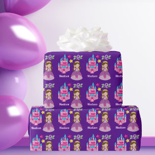 カウトプリンセスキャッスルカスタムパープル誕生日ガール ラッピングペーパー