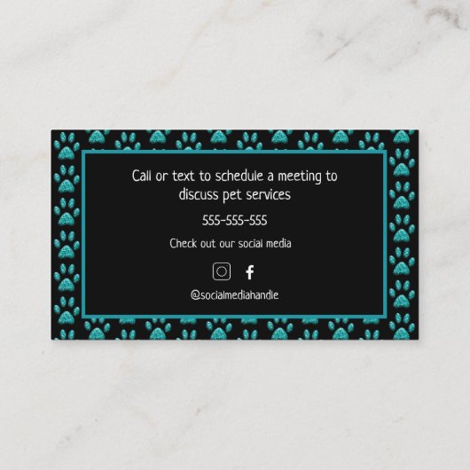 カウトプロフェッショナルドッグウォーカーブラックティール(緑がかった色)ポープリント 名刺 (裏面)