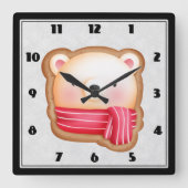 カウトベア顔レッドスカーフ&ロージーチークスクリスマス スクエア壁時計 (正面)