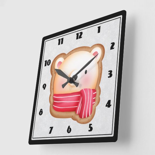 カウトベア顔レッドスカーフ&ロージーチークスクリスマス スクエア壁時計 (傾斜)