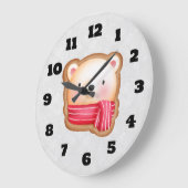 カウトベア顔レッドスカーフ&ロージーチークスクリスマス ラージ壁時計 (傾斜)