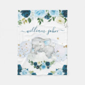 カウトベビーエレファント男の赤ちゃんネービー&クリーム  フリースブランケット (正面)