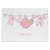 カウトベビーガーリーピンクイラストレーションベビーシャワー ラージペーパーバッグ (正面)