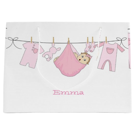 カウトベビーガーリーピンクイラストレーションベビーシャワー ラージペーパーバッグ (正面)