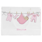 カウトベビーガーリーピンクイラストレーションベビーシャワー ラージペーパーバッグ (裏面)