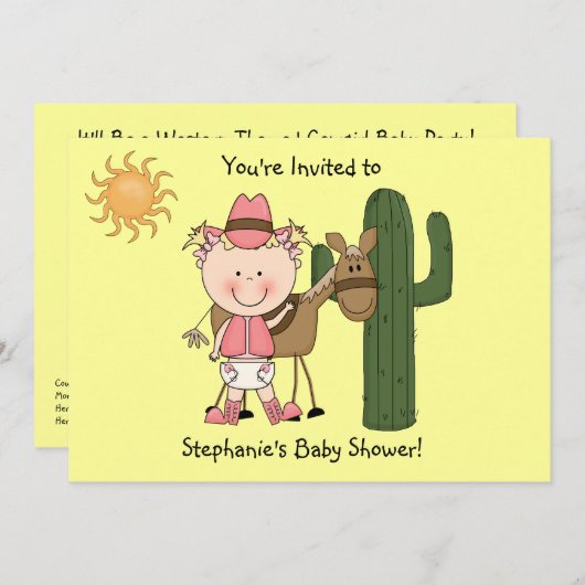 カウトベビーガール&ホースポニーカスタムウエスタン 招待状 (正面/裏面)