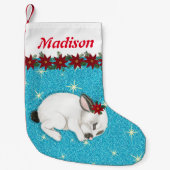 カウトベビーバニーポインセティアスグリッター名前をカスタムする スモールクリスマスストッキング (正面)