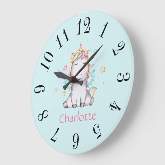 カウトベビーユニコパーソナライズされたーン大ティール（緑がかった色）時計 ラージ壁時計 (傾斜)