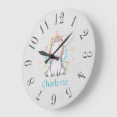 カウトベビーユニコーンソフトグレー&ティール(緑がかった色)パーソナライズされた ラージ壁時計 (傾斜)