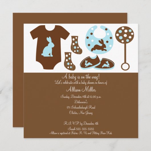 カウトベビー服ボーイベビーシャワー招待状 招待状 (正面/裏面)