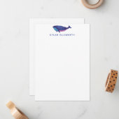 カウトホエールアートスケッチイン海ブルーパーソナライズされた ノートカード (正面/裏面インサイチュ)