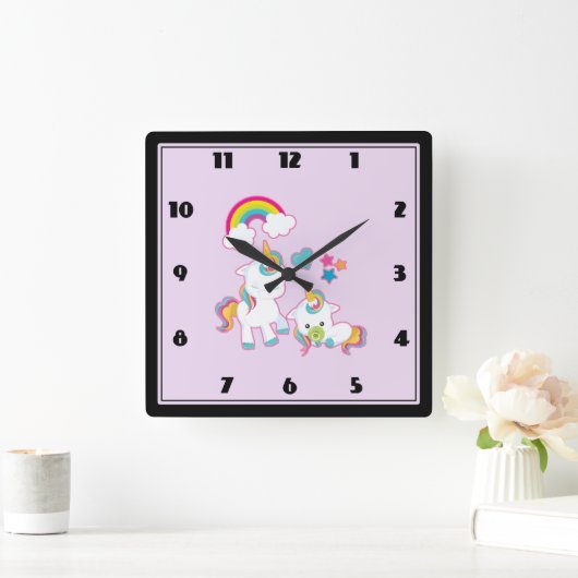 カウトママ&ベビーユニコーンマジカルイラストレーション スクエア壁時計 (ホーム)