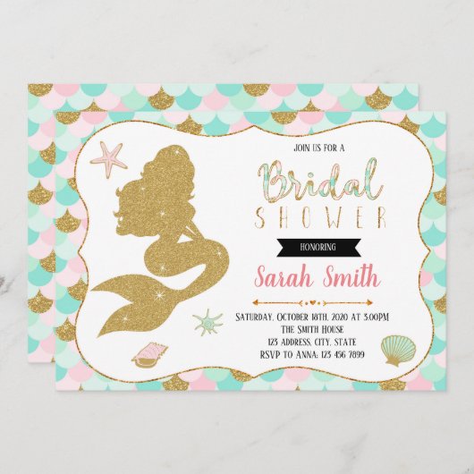 カウトマーメイドブライダルシャワーパーティの招待状 招待状 (正面/裏面)