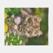 カウトメインクーンキッテンキャットインフラワーメドウコージー フリースブランケット (正面(横))