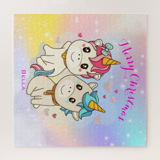 カウトユニコーンカップルホパーソナライズされたリデージグソー ジグソーパズル (横)