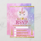 カウトユニコーン顔ピンクフラワーズキンセニェラ 出欠カード (正面/裏面)