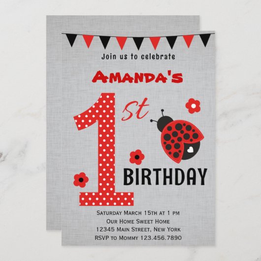 カウトラディバグファースト誕生日招待状 招待状 (正面/裏面)