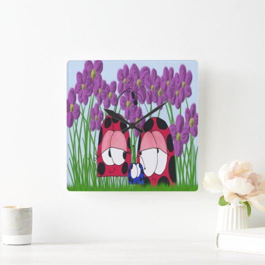 カウトラディブグファミリーイラストレーション スクエア壁時計 (ホーム)